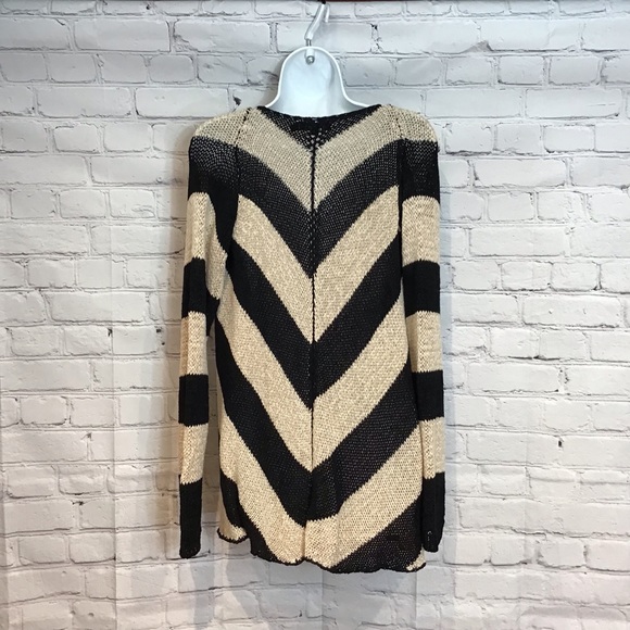 TCEC SWEATER OPEN FRONT CARDIGAN CHEVRON PRINT BLK NUDE OPEN WEAVE SZ MED - Picture 6 of 8